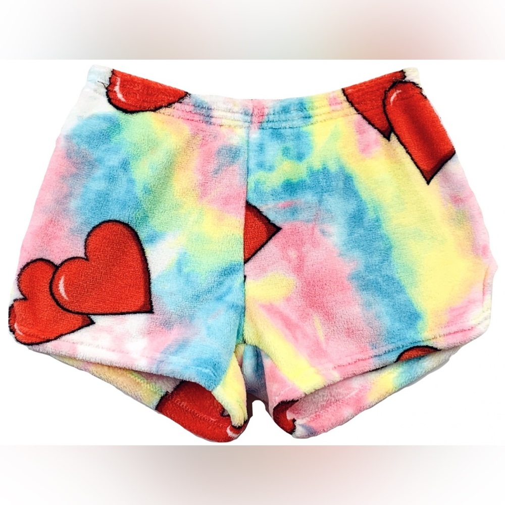 NWT Made with Love and Kisses TieDye Hearts Plush Pajama Shorts Girls Size 10/12